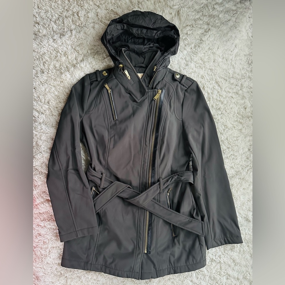 Michael Kors Waterproof Fur Lined Rain Jacket with Hidden Hood